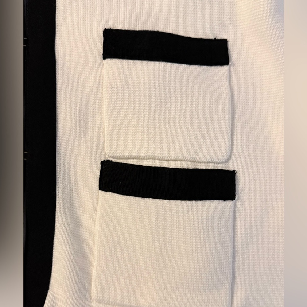 Talbots Ivory Black Trim Sweater Jacket Hook Eye Cardigan Knit X (1X) - Picture 6 of 8